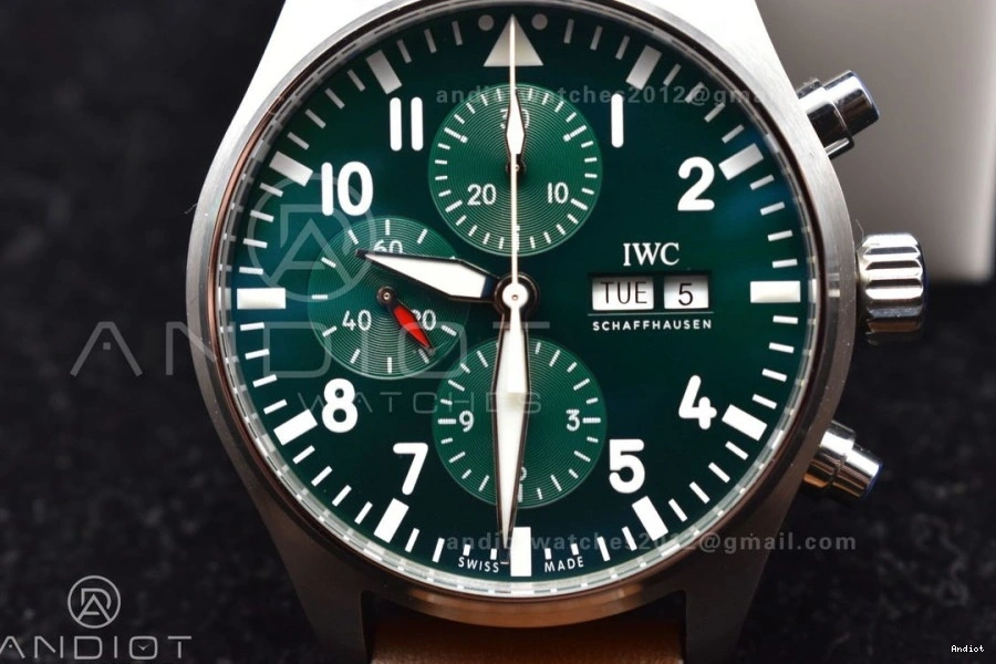 Strap Edition Green on 1:1 ZF Dial Brown V2 Pilot Chronograph A7750 IW377726 Leather Best 0408